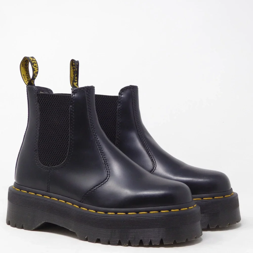 Dr. Martens Womens Chelsea Boot Black Polished Smooth Platform 2976 Quad 6